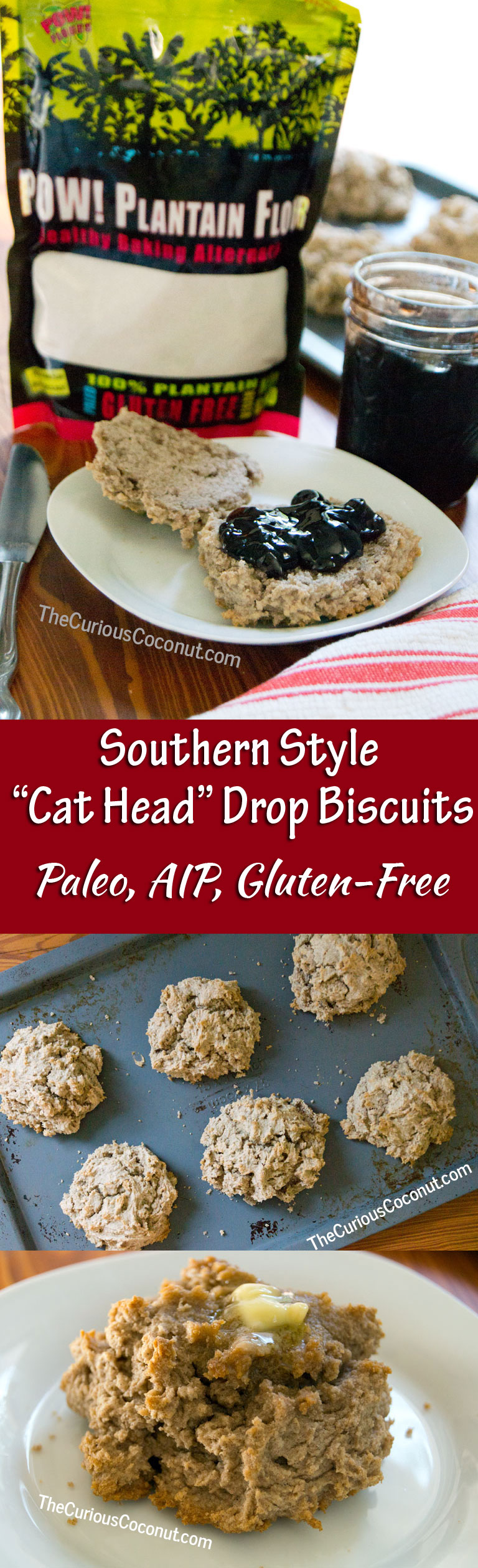 Cat-head biscuits are a Southern traditional drop biscuit. Easy, delicious, now gluten-free, Paleo, AIP with #plantainflour // TheCuriousCoconut.com